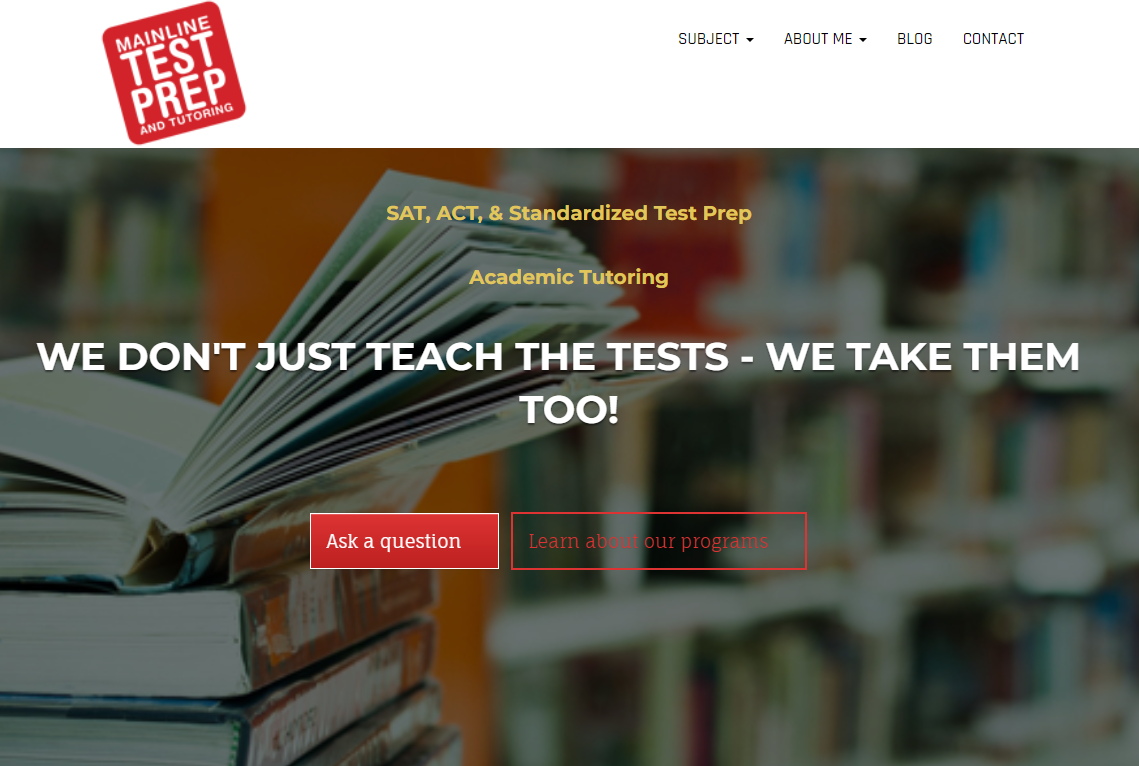 Screenshot of Main Line Test Prep Homepage